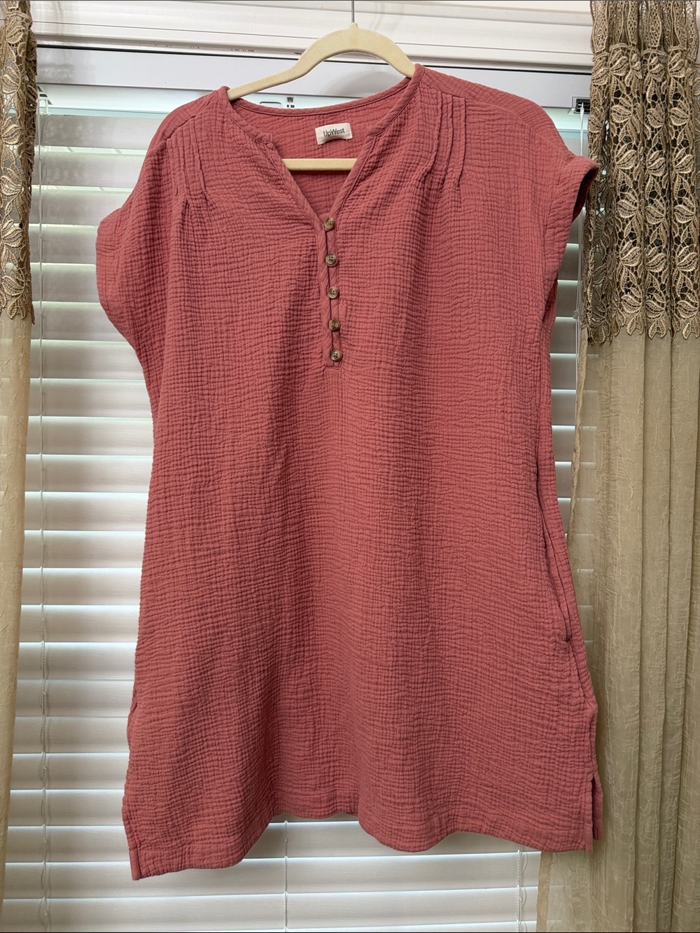 UpWest Dusty Rose Gauze Button-Front Tunic